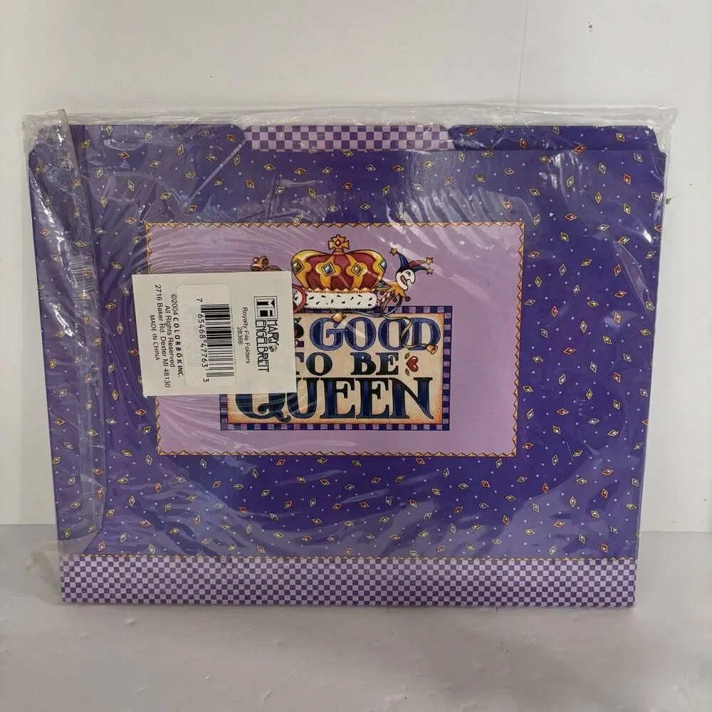 Mary Engelbreit Royalty 6 purple Tabbed File Folders Good To Be Queen vtg NEW